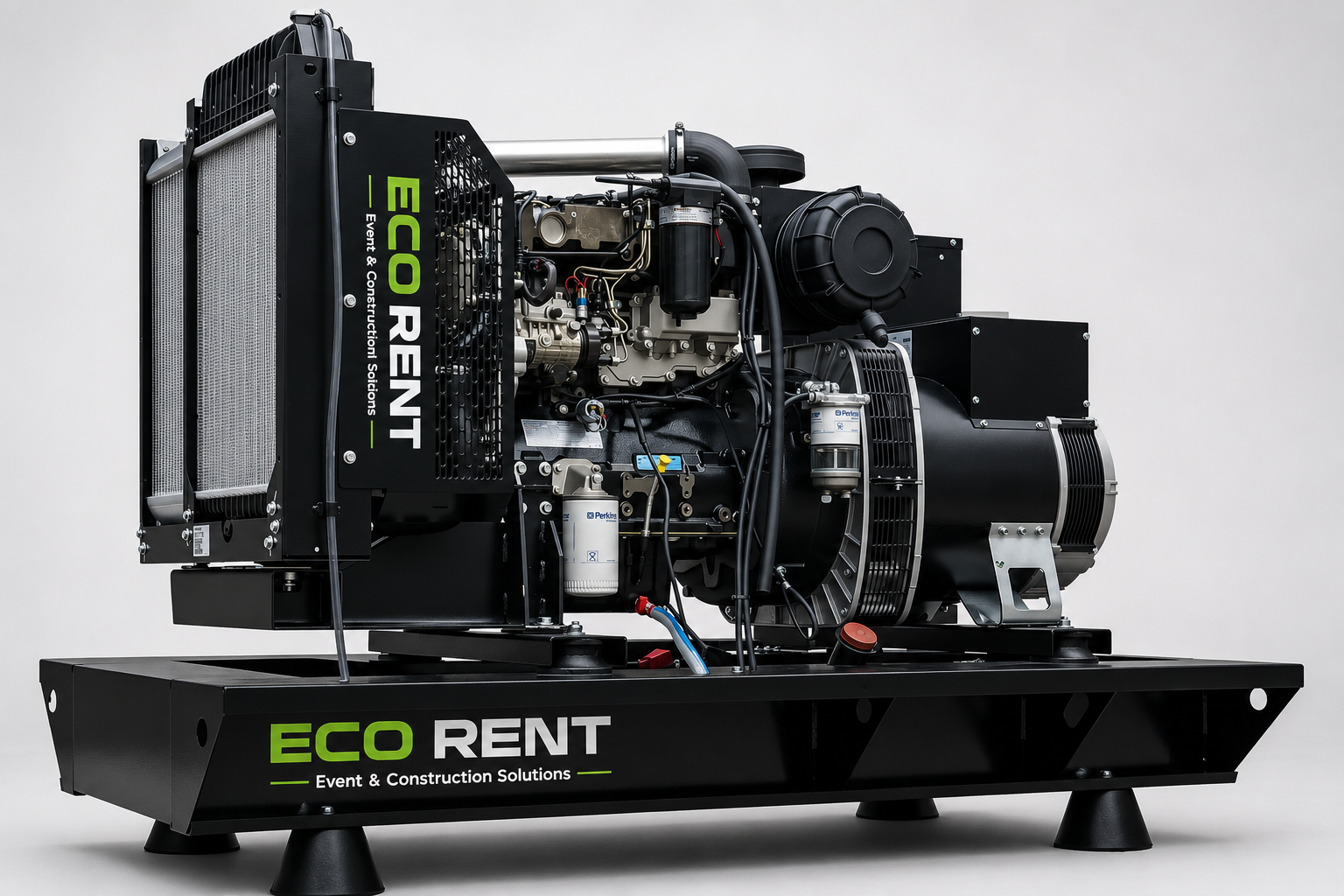 KJ Power Perkins 110 kVA soundproof diesel generator available for rent from Ecorent in Georgia